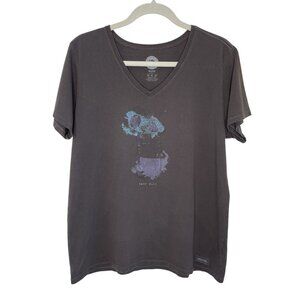 Life Is Good Charcoal V-Neck Tee "Half Full" Graphic tee, XL